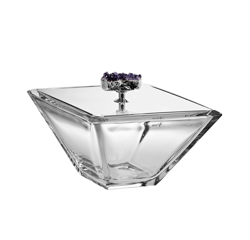 111 Riviera silver box w/ amethyst - Bonvonnière couvercle argent et améthyste 14x14cm